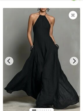 Modesees Elegant Black Linen Halter Maxi Dress